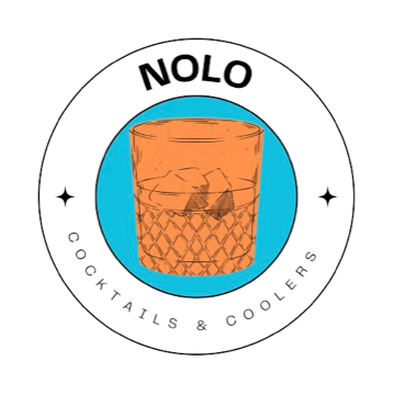 NoLo Cocktails & Coolers: an orange rocks glass on a blue circle